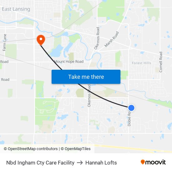 Nbd Ingham Cty Care Facility to Hannah Lofts map