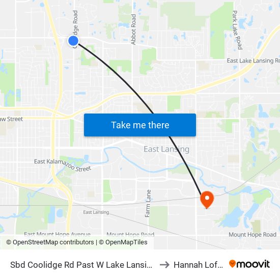 Sbd Coolidge Rd Past W Lake Lansing to Hannah Lofts map