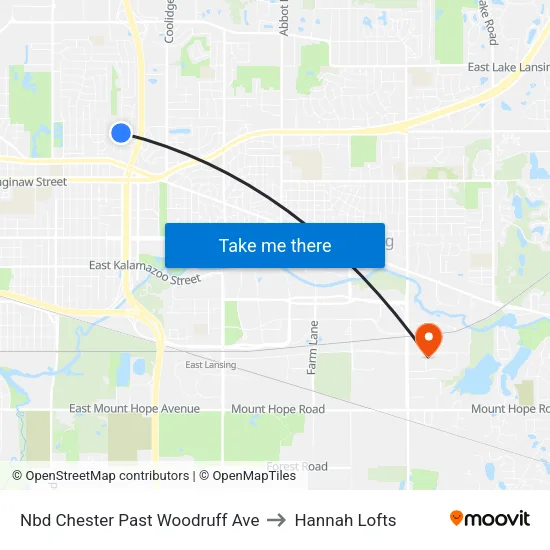 Nbd Chester Past Woodruff Ave to Hannah Lofts map