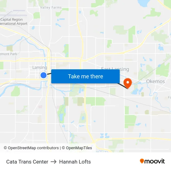 Cata Trans Center to Hannah Lofts map