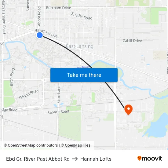 Ebd Gr. River Past Abbot Rd to Hannah Lofts map