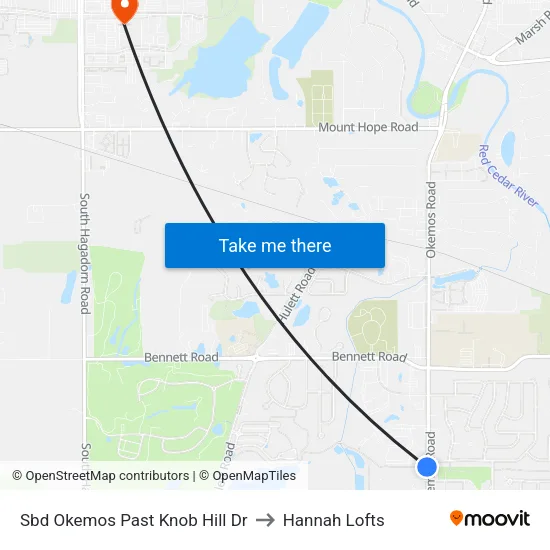 Sbd Okemos Past Knob Hill Dr to Hannah Lofts map