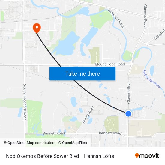 Nbd Okemos Before Sower Blvd to Hannah Lofts map