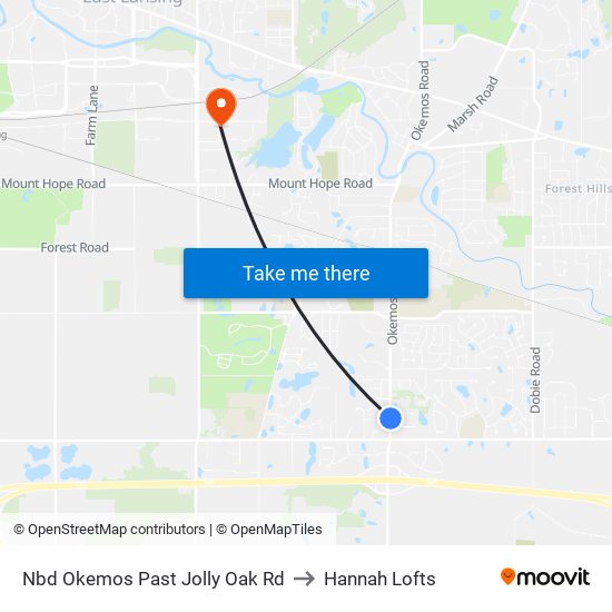 Nbd Okemos Past Jolly Oak Rd to Hannah Lofts map