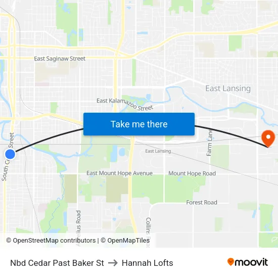 Nbd Cedar Past Baker St to Hannah Lofts map