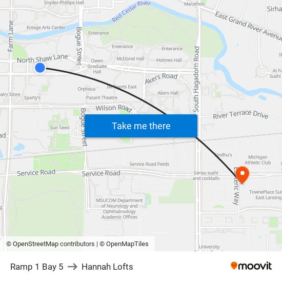 Ramp 1 Bay 5 to Hannah Lofts map