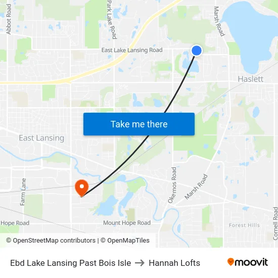 Ebd Lake Lansing Past Bois Isle to Hannah Lofts map