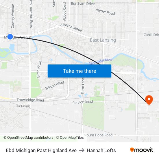 Ebd Michigan Past Highland Ave to Hannah Lofts map