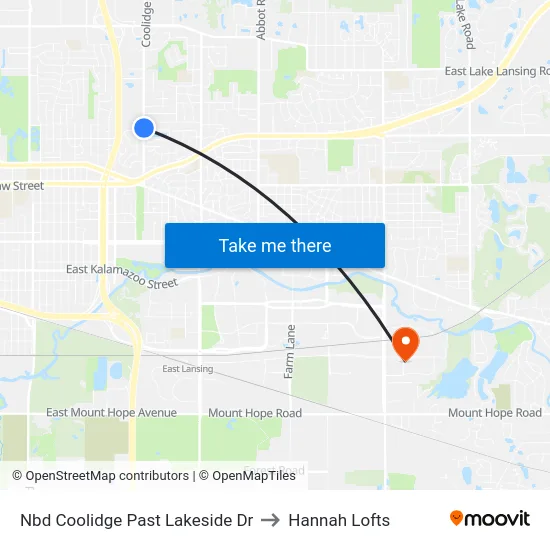 Nbd Coolidge Past Lakeside Dr to Hannah Lofts map
