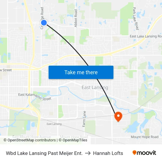 Wbd Lake Lansing Past Meijer Ent. to Hannah Lofts map