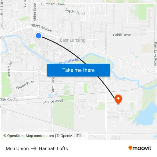 Msu Union to Hannah Lofts map