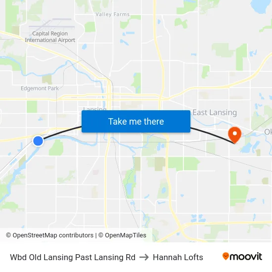 Wbd Old Lansing Past Lansing Rd to Hannah Lofts map