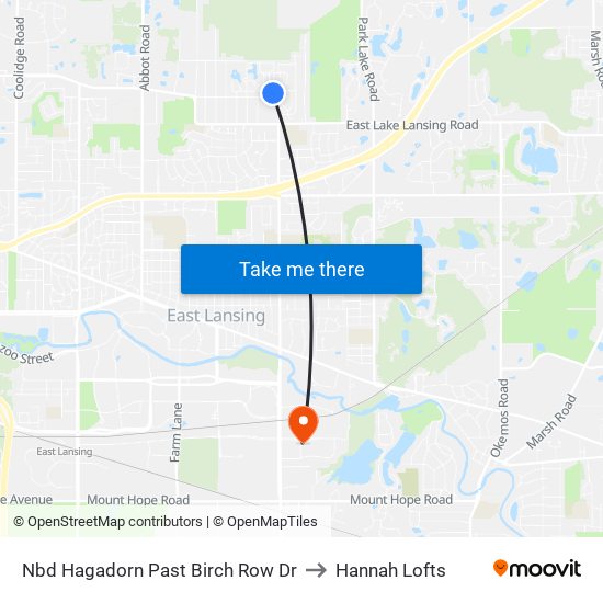 Nbd Hagadorn Past Birch Row Dr to Hannah Lofts map