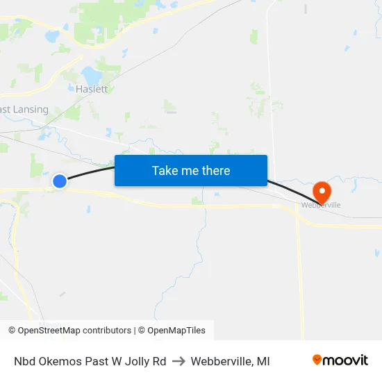 Nbd Okemos Past W Jolly Rd to Webberville, MI map