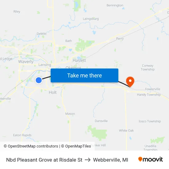 Nbd Pleasant Grove at Risdale St to Webberville, MI map