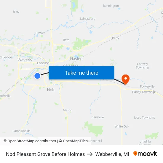 Nbd Pleasant Grove Before Holmes to Webberville, MI map