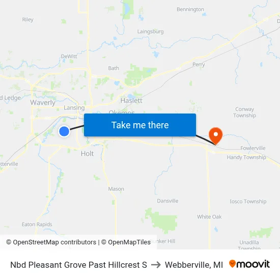 Nbd Pleasant Grove Past Hillcrest S to Webberville, MI map