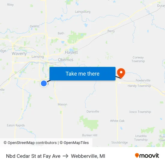 Nbd Cedar St at Fay Ave to Webberville, MI map