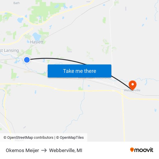 Okemos Meijer to Webberville, MI map