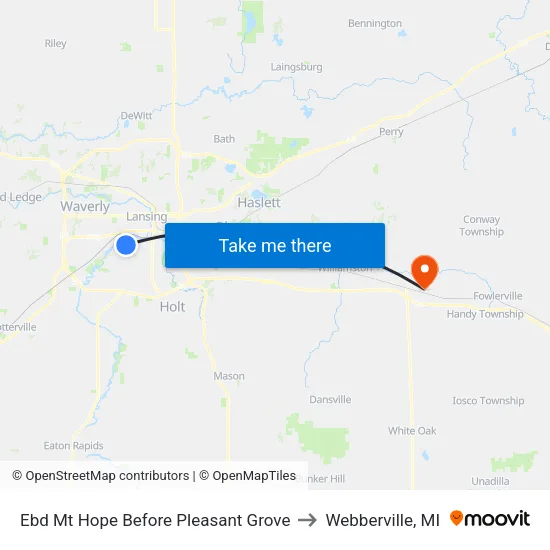 Ebd Mt Hope Before Pleasant Grove to Webberville, MI map