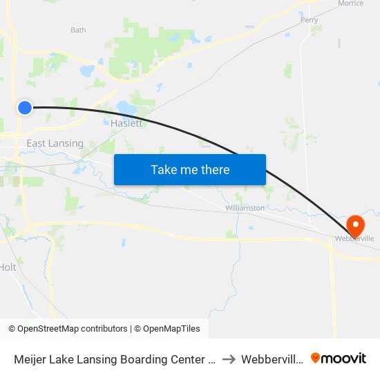 Meijer Lake Lansing Boarding Center (East Side) to Webberville, MI map