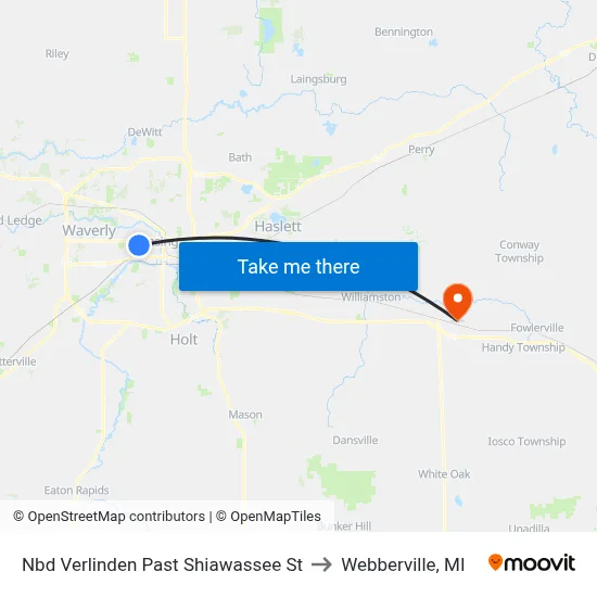 Nbd Verlinden Past Shiawassee St to Webberville, MI map