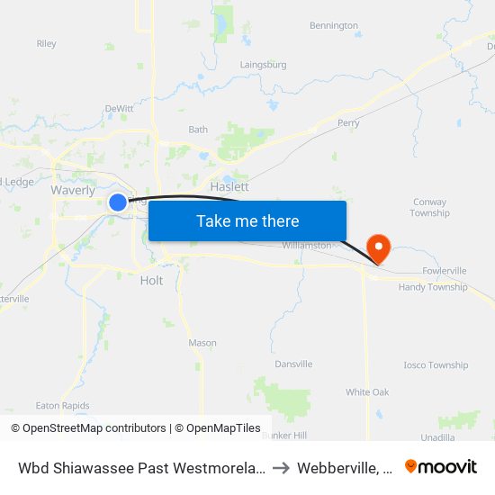 Wbd Shiawassee Past Westmoreland to Webberville, MI map