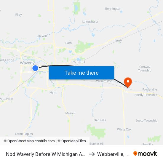 Nbd Waverly Before W Michigan Ave to Webberville, MI map