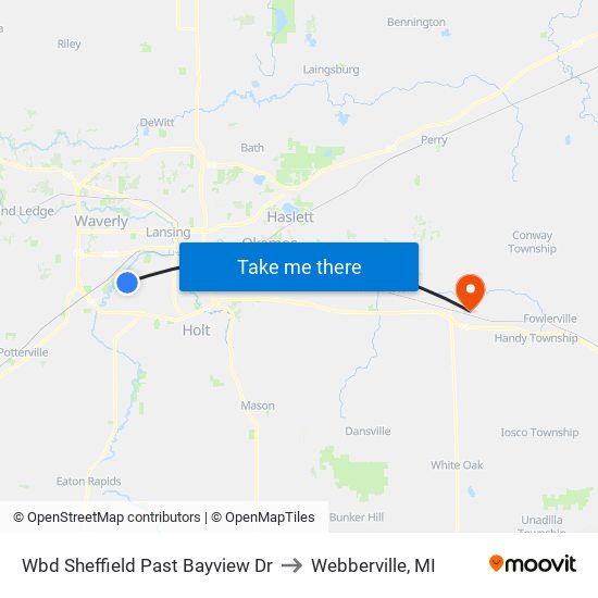 Wbd Sheffield Past Bayview Dr to Webberville, MI map