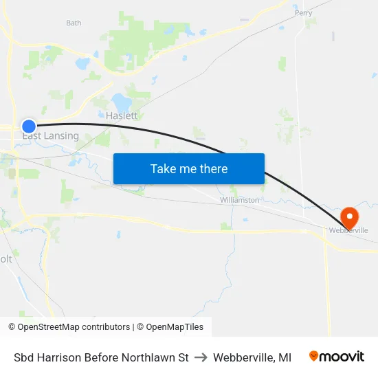 Sbd Harrison Before Northlawn St to Webberville, MI map