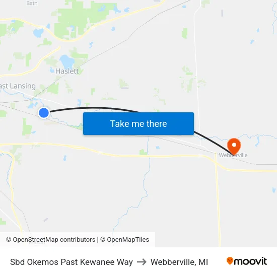 Sbd Okemos Past Kewanee Way to Webberville, MI map