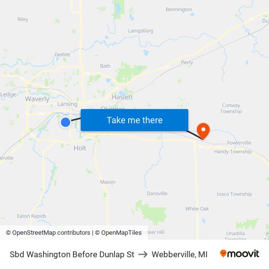 Sbd Washington Before Dunlap St to Webberville, MI map