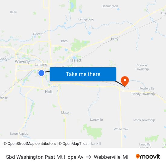 Sbd Washington Past Mt Hope Av to Webberville, MI map