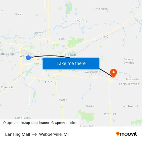 Lansing Mall to Webberville, MI map