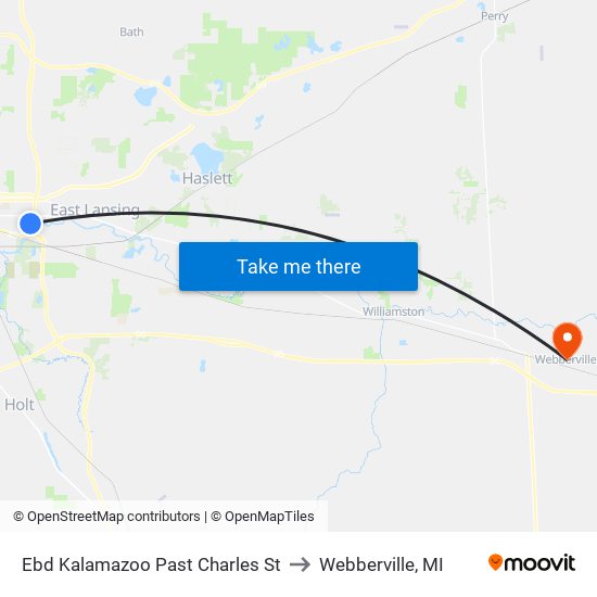 Ebd Kalamazoo Past Charles St to Webberville, MI map