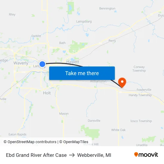 Ebd Grand River After Case to Webberville, MI map
