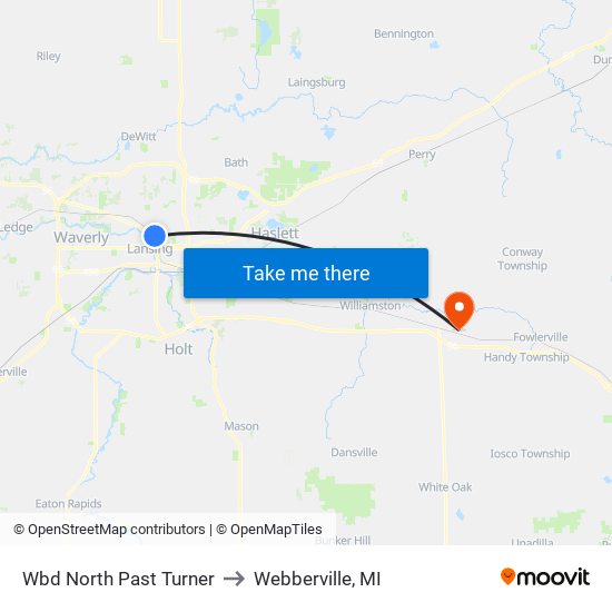 Wbd North Past Turner to Webberville, MI map