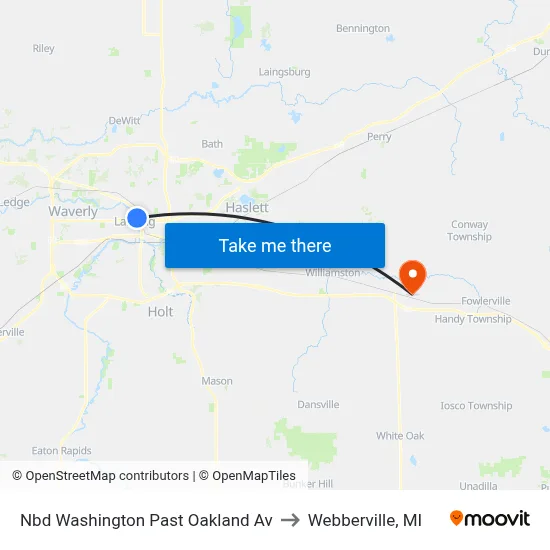 Nbd Washington Past Oakland Av to Webberville, MI map