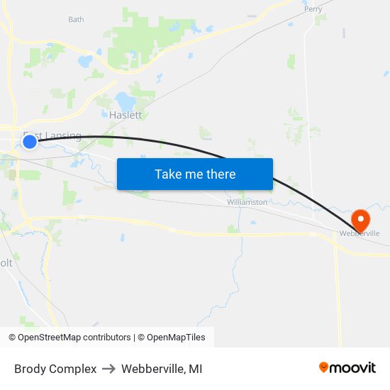 Brody Complex to Webberville, MI map