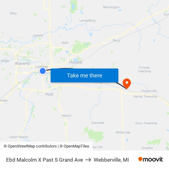 Ebd Malcolm X Past S Grand Ave to Webberville, MI map