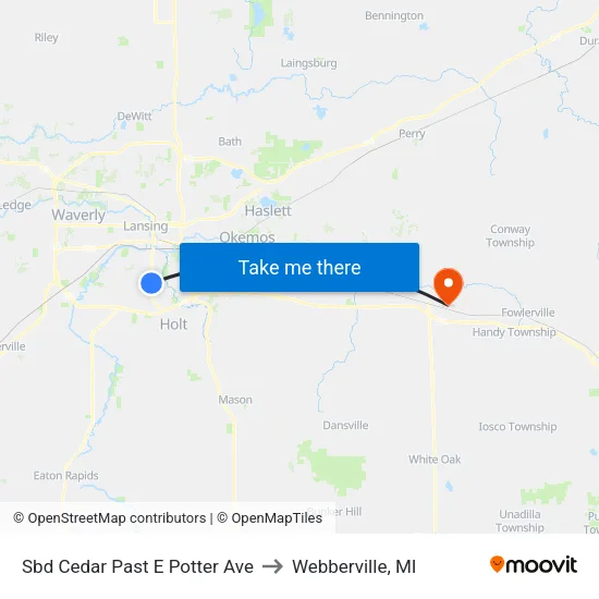 Sbd Cedar Past E Potter Ave to Webberville, MI map