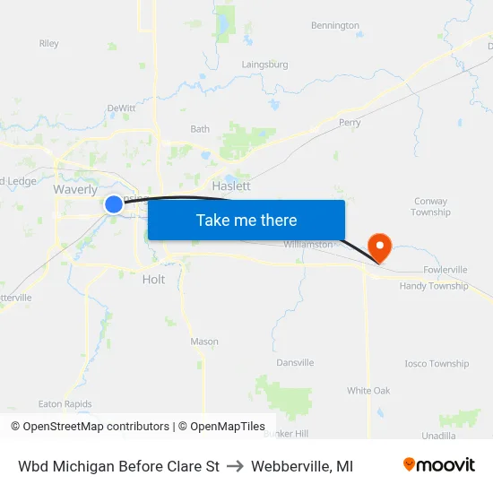 Wbd Michigan Before Clare St to Webberville, MI map