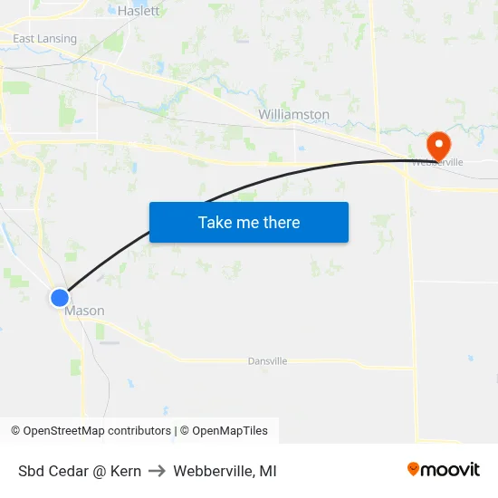 Sbd Cedar @ Kern to Webberville, MI map