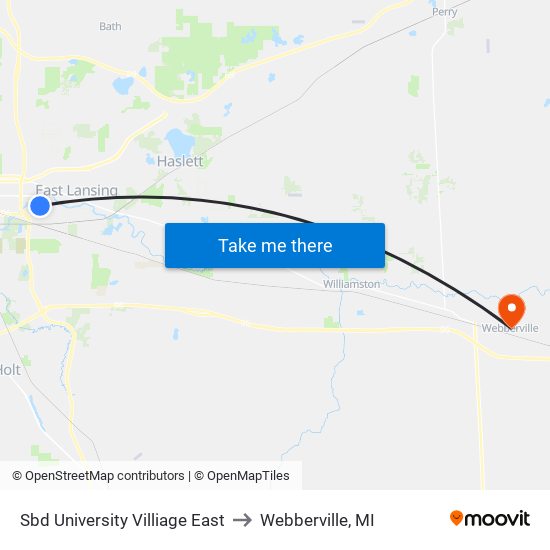 Sbd University Villiage East to Webberville, MI map