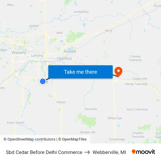 Sbd Cedar Before Delhi Commerce to Webberville, MI map