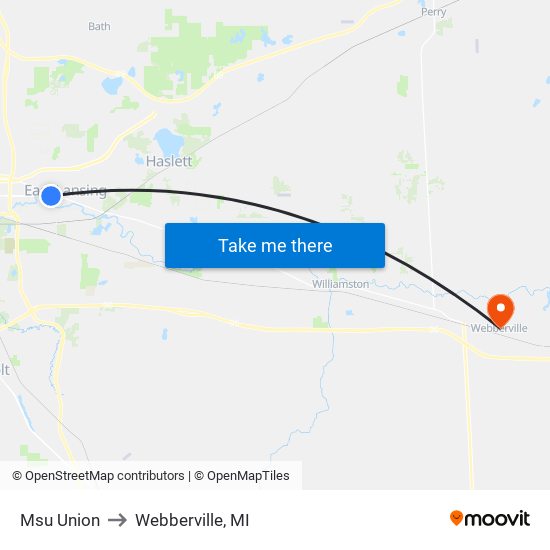 Msu Union to Webberville, MI map