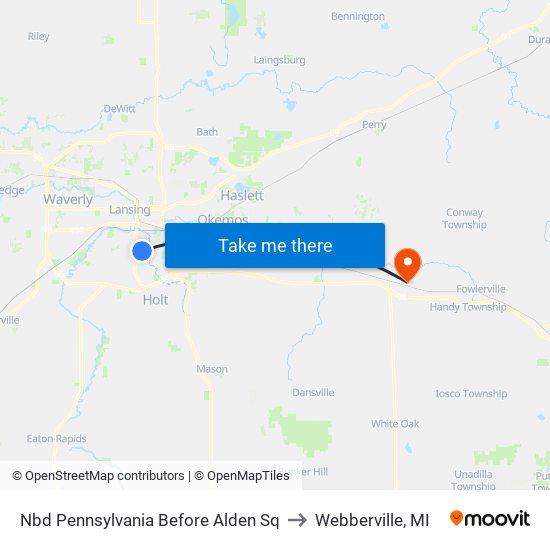 Nbd Pennsylvania Before Alden Sq to Webberville, MI map