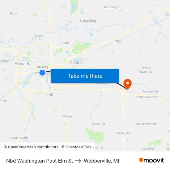 Nbd Washington Past Elm St to Webberville, MI map