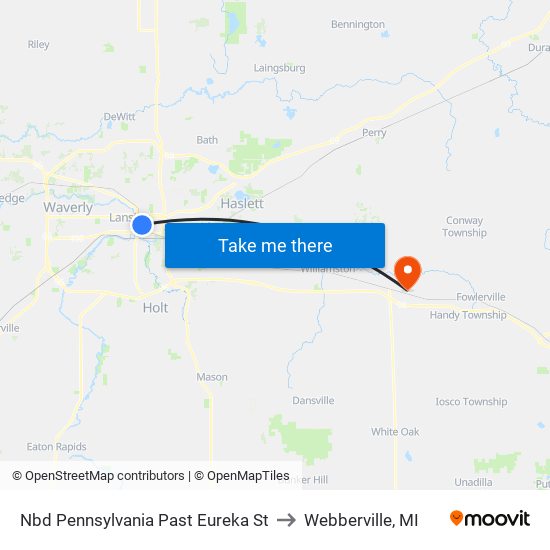 Nbd Pennsylvania Past Eureka St to Webberville, MI map