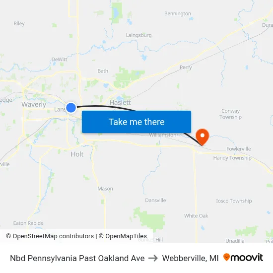 Nbd Pennsylvania Past Oakland Ave to Webberville, MI map